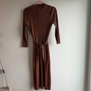 Calvin Klein Long Sleeve Dress in Rich Brown